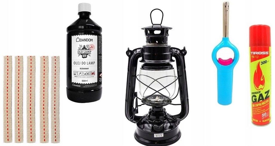 lampa naftowa +olej 0,5l+zapalarka + gaz+knot 5szt