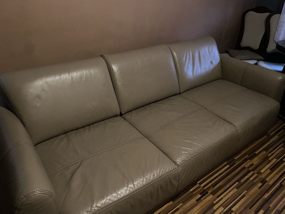 Narożnik skórzany rozkładany beżowy