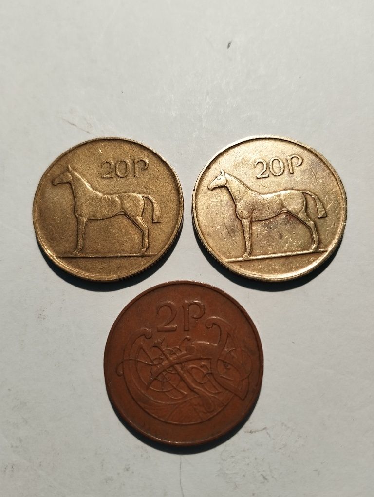 Moedas da Irlanda 2 Pence 1979 e 20 Pence 1986