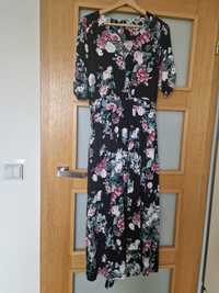 H&M sukienka wiskoza kwiaty kieszenie roz L