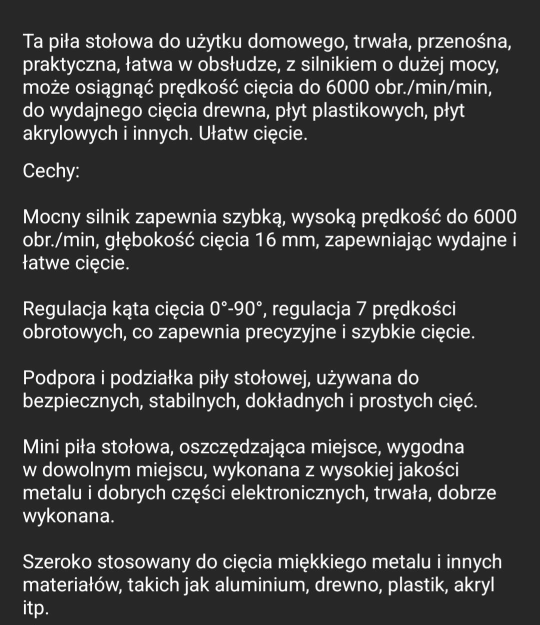 Mini elektryczna pilarka stołowa