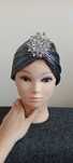 Nowy srebrny turban błyszczący z Broszką jak looks by luks