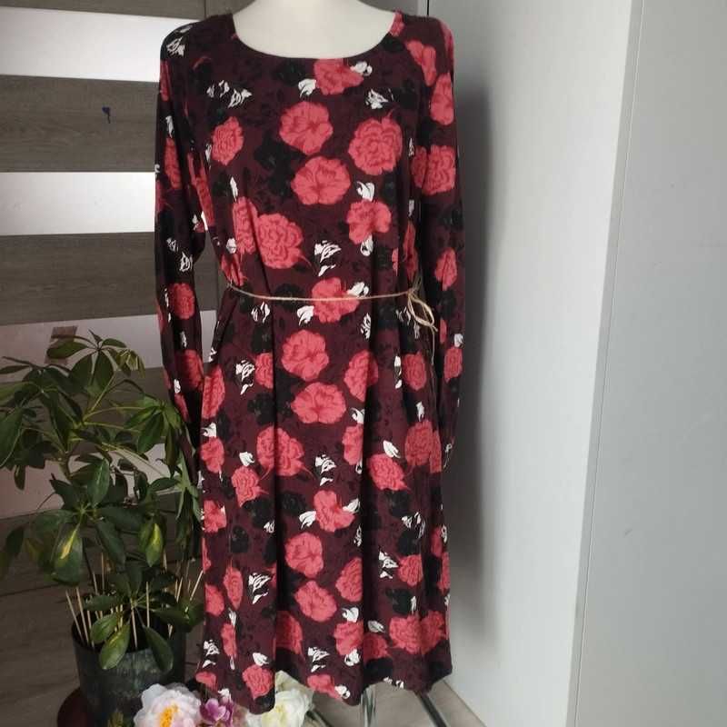 Sukienka ICHI XL ,100% wiskoza, kwiatowy wzór, długi rękaw – kobieca,