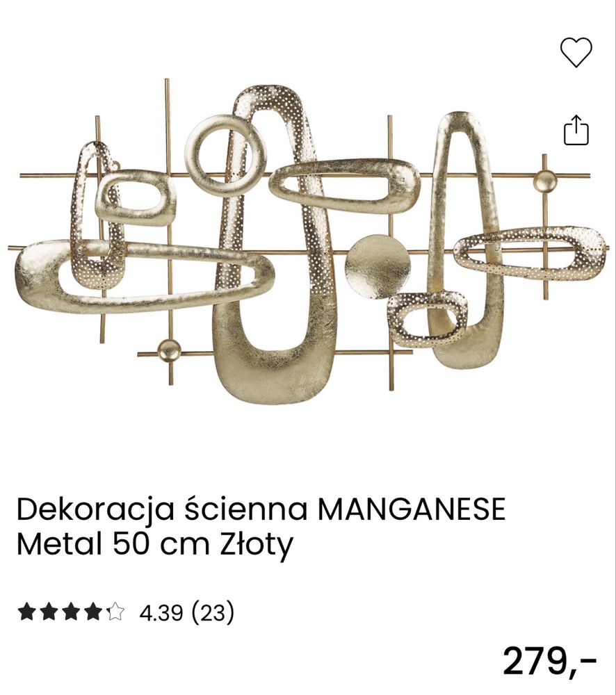 Metaloplatyka na ścianę złota dekoracja