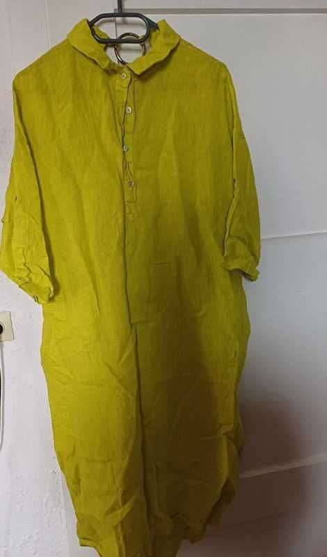 Stella Milani lniana 100% l sukienka koszula limonka 130cm pachy 50 52