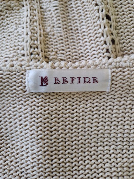 Bluzka z dzianiny bawełnianej z frędzlami beżowa