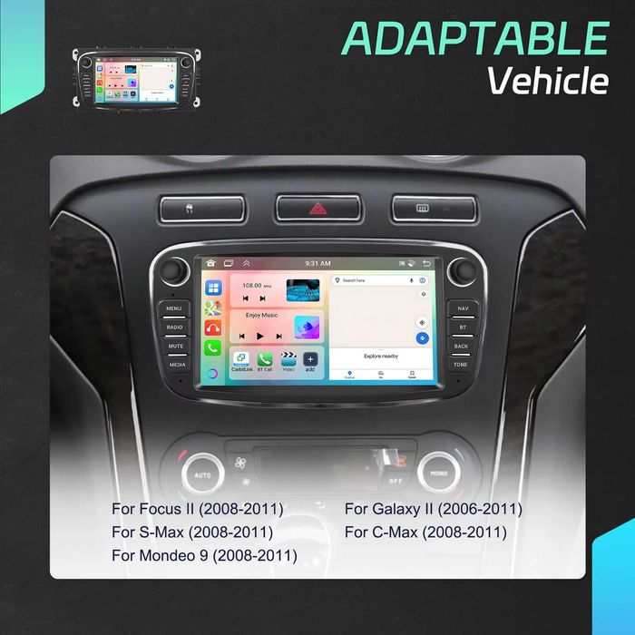 Rádio Android 15 Ford Focus S-Max Mondeo Galaxy 6/128GB Carplay GPS