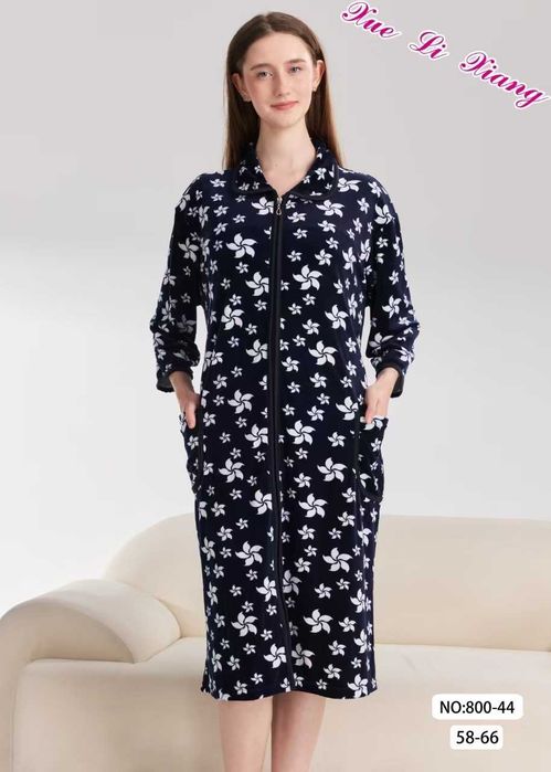 Женский велюровый халат на змейке батал / халат батальный 58р-66р