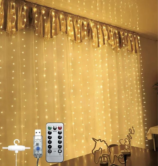 Гирлянда 3м на 3м 300 Led + пульт Штора Роса на проволке Оптом Дроп