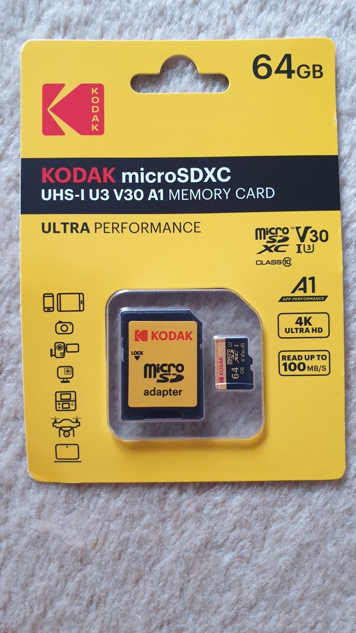 Karta micro SD kodak 64gb PERFORMANCE nowa 
Ultra PERFORMANCE