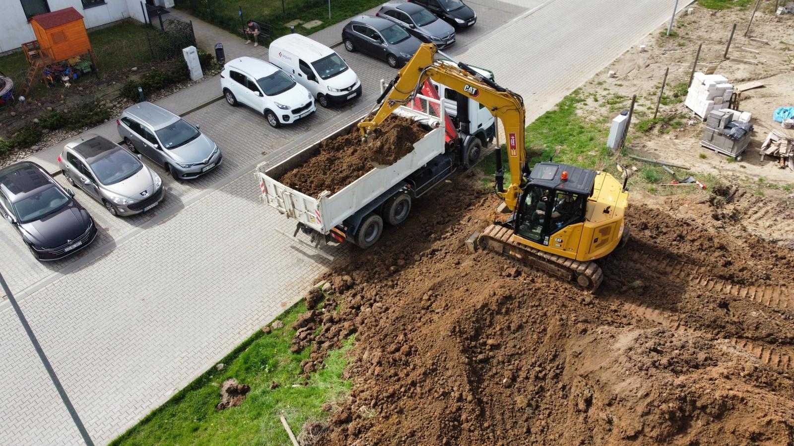 Transport koparka roboty ziemne uslugi ogrody minikoparka
