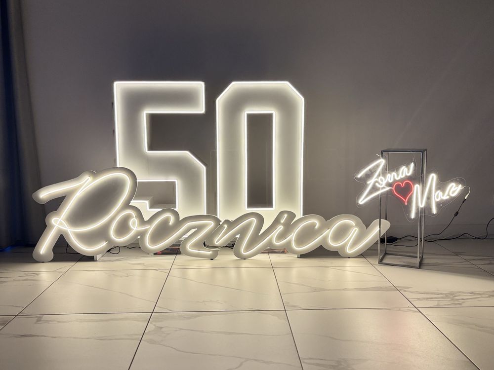 Napis Rocznica led z dowolna cyfra impreza okolicznosciowa ścianka