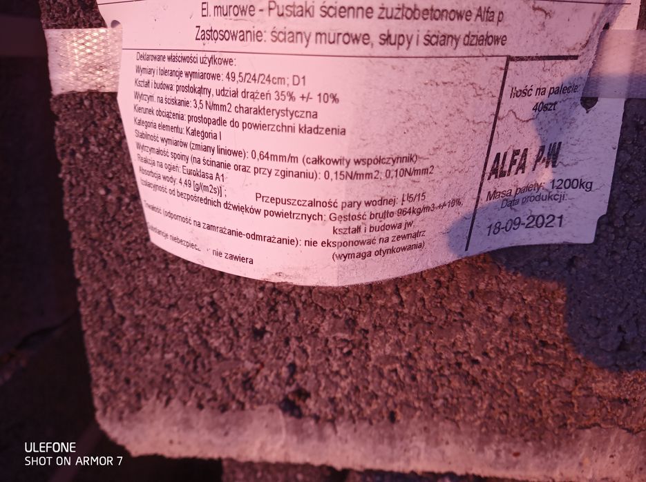 ALFA 24 Pustak żużlowy 24cm 8szt/m2 szlakowy cegła bloczek tani mur