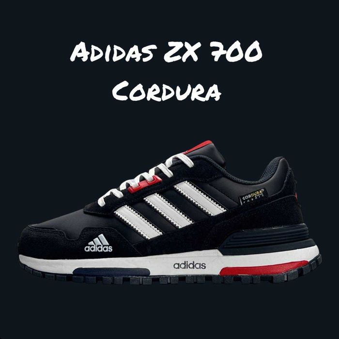 Чоловічі кросівки Adidas ZX 700 Cordura Black White Red замша чорні