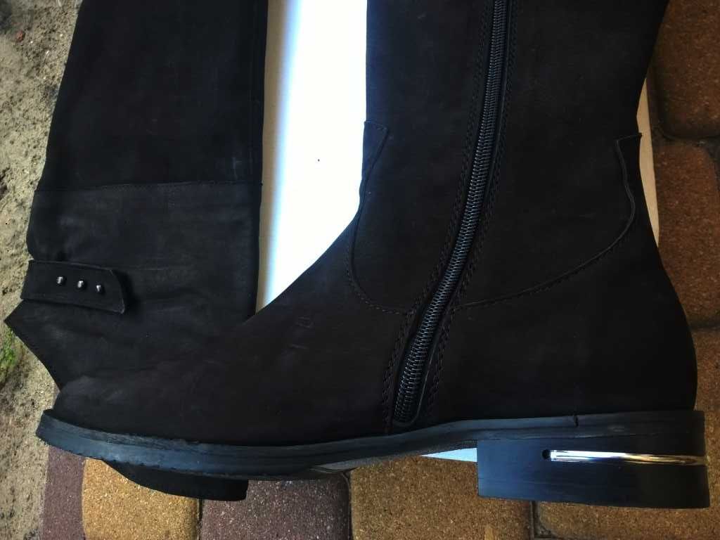 NOWE Buty-Kozaki OFICERKI Damskie38 Zamsz-Nubuk CZARNY I-Klasa Gw.6mie