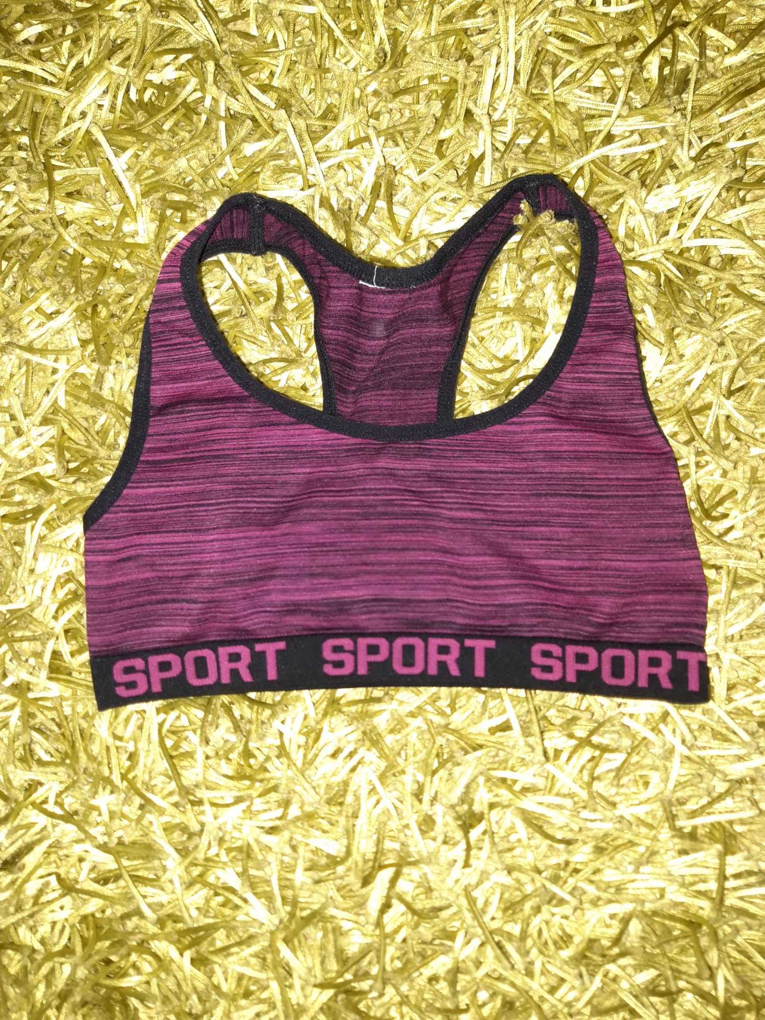 Top desportivo preto e rosa choc elástico em ótimo estado