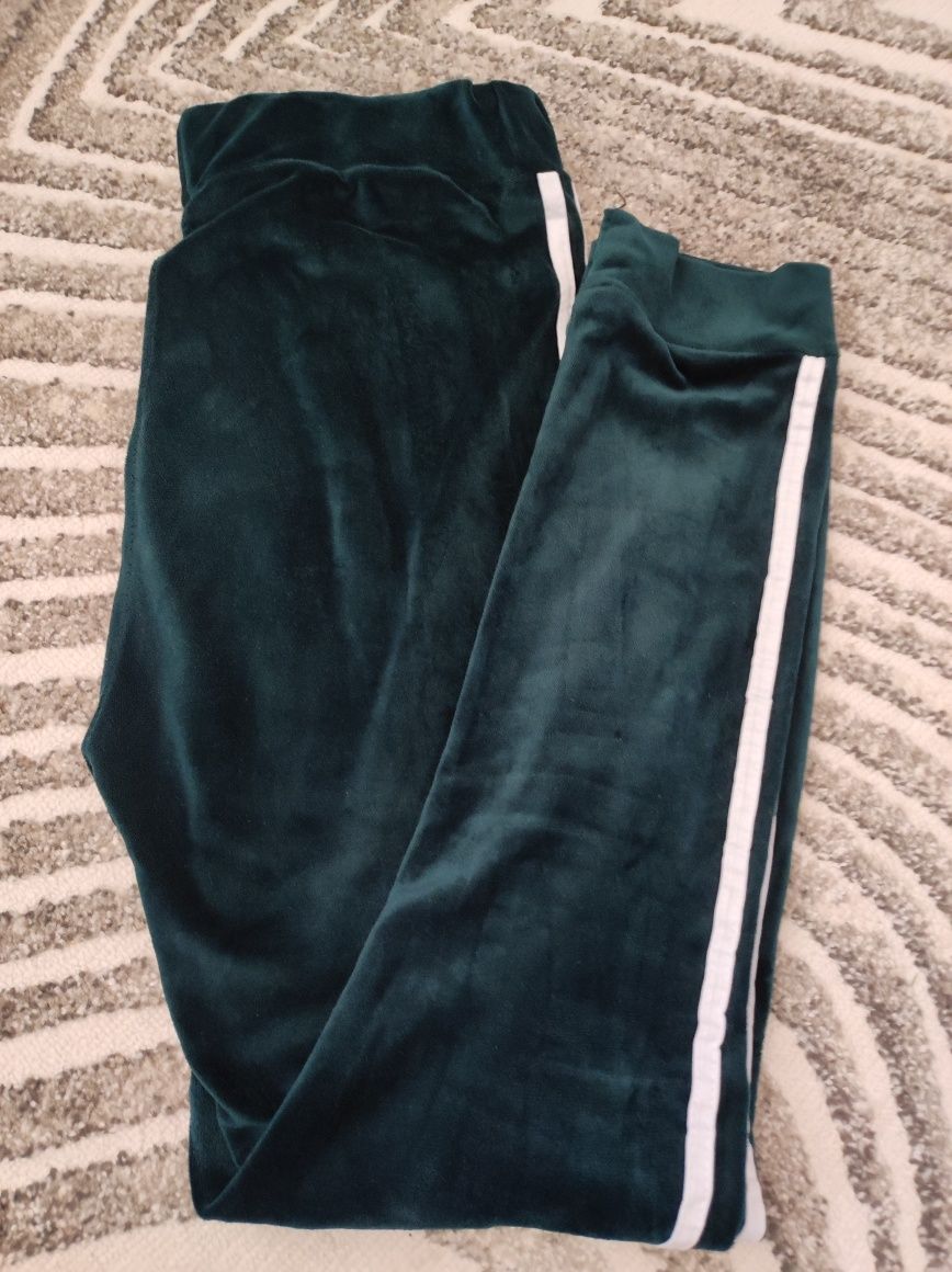 Damskie zielone welurowe spodnie z pasami r 38 M
