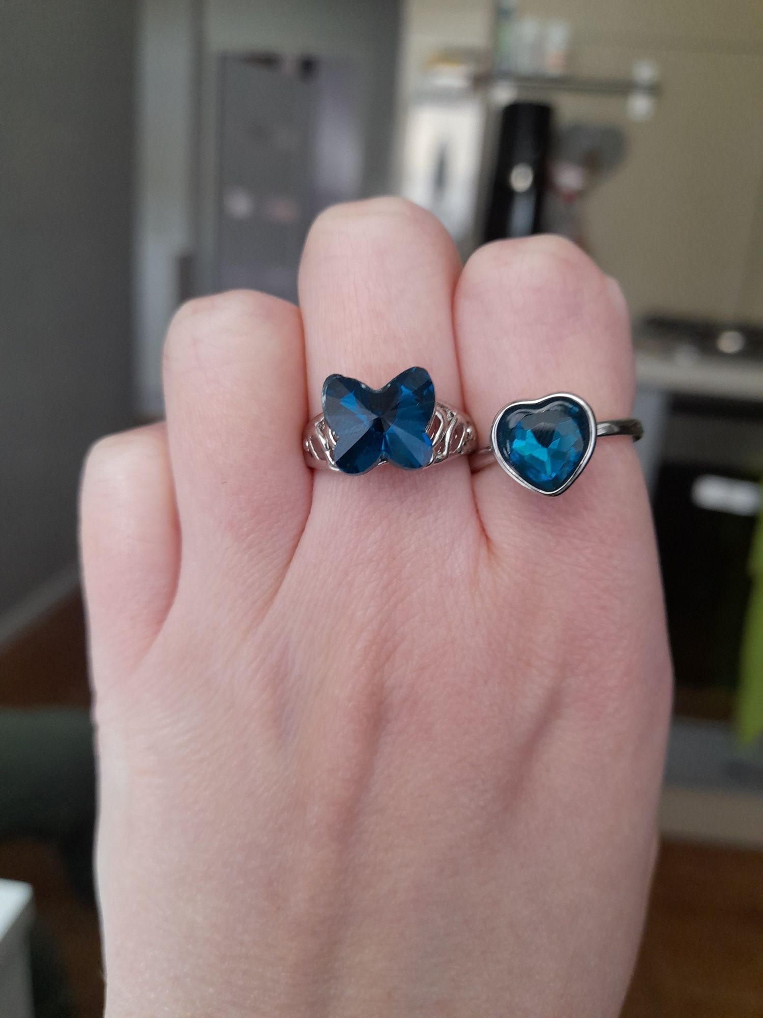 Dwa pierścionki turkus turkusowe motyl motylek morski serce serduszko