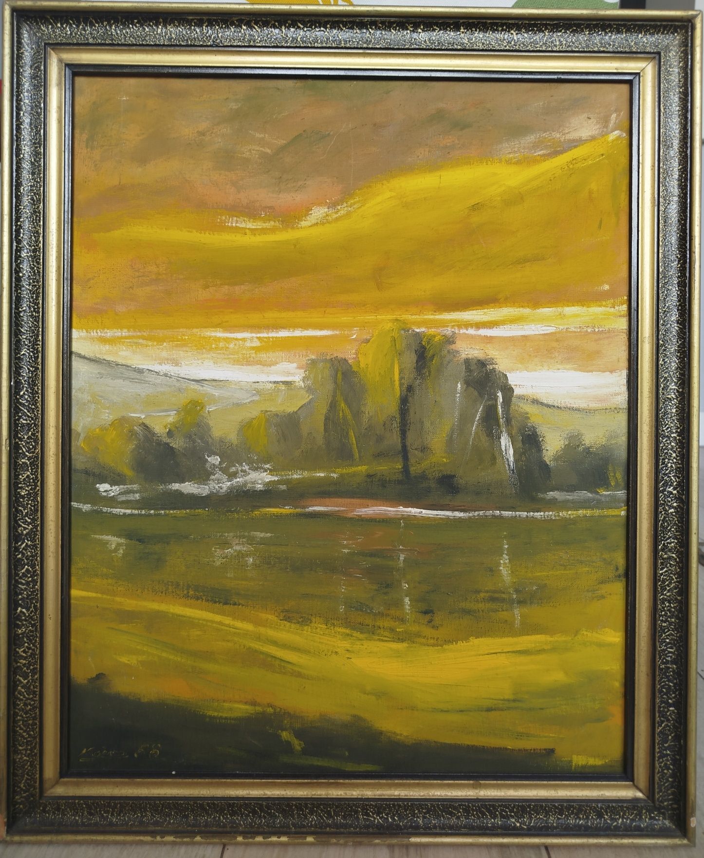 Obraz K.Kazmierczak "Pejzaż" w drewnianej ramie rok 1988