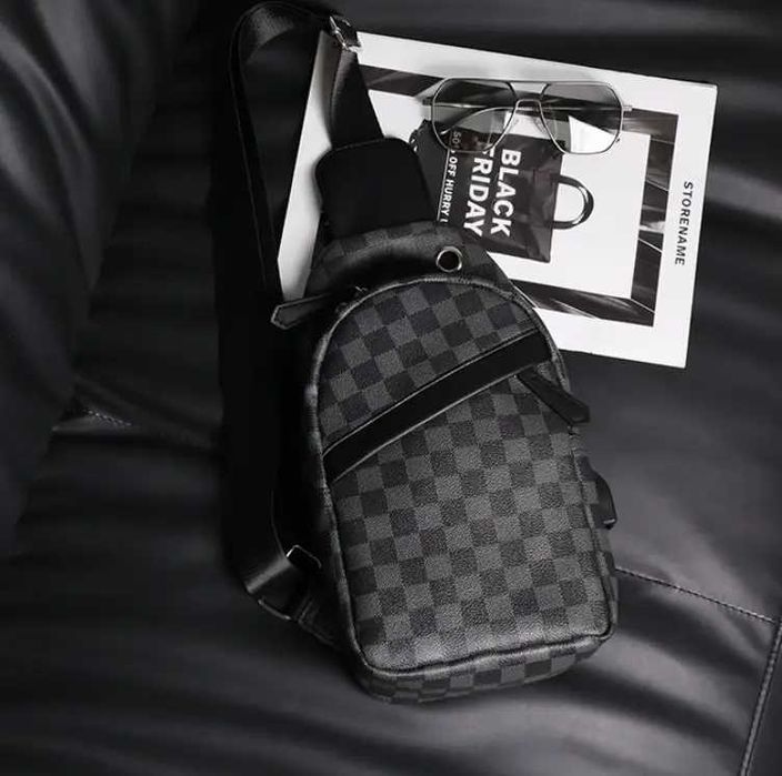 Чоловіча мужская кожаная черная коричневая сумка бананка барсетка