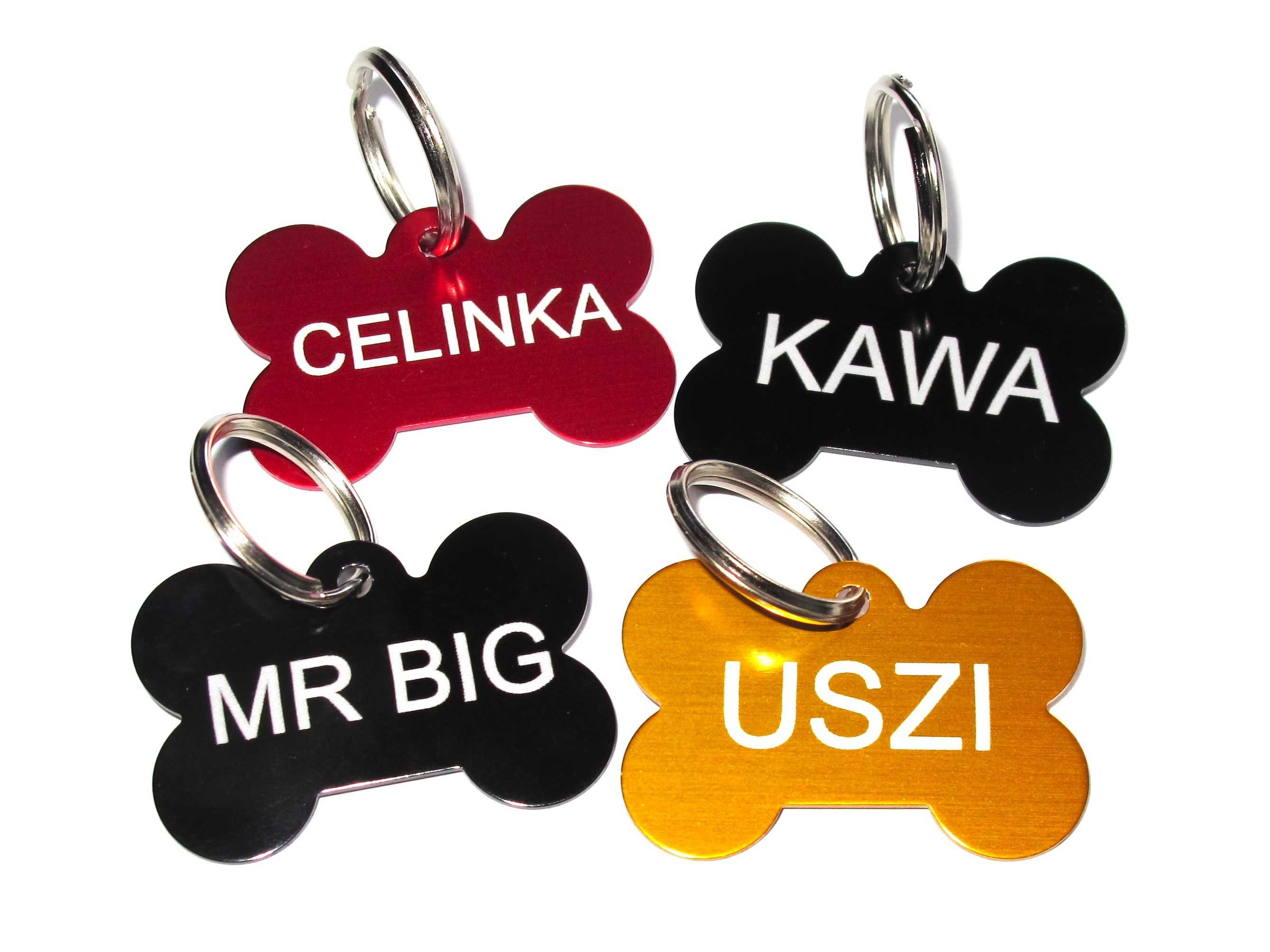 Adresatka dla psa metalowa KOŚĆ - zestaw 3szt w dowolnych kolorach