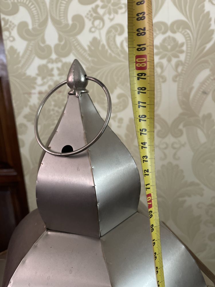 Lampion latarnia drewno metaloplastyka boho vintage 80 cm