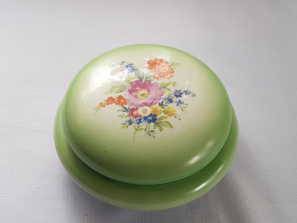 Bombiniera,  ĆMIELÓW,  porcelana cieniowana zielona kwiat Vintage PRL