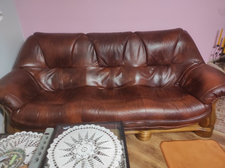 komplet wypoczynkowy 3+2+1 skóra naturalna