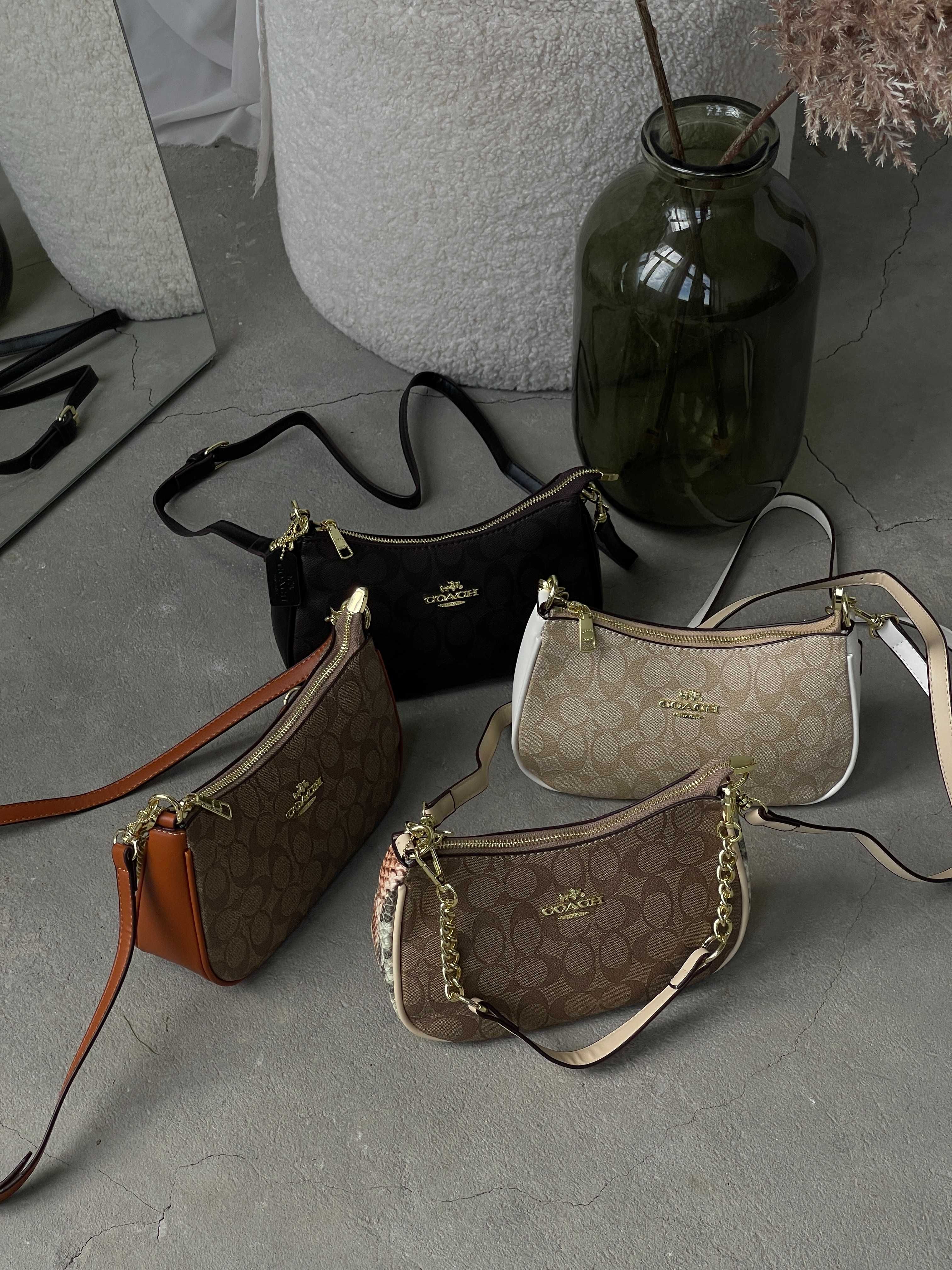 Сумка Coach через плече багет Bolso de hombro Teri коричнева, молочна