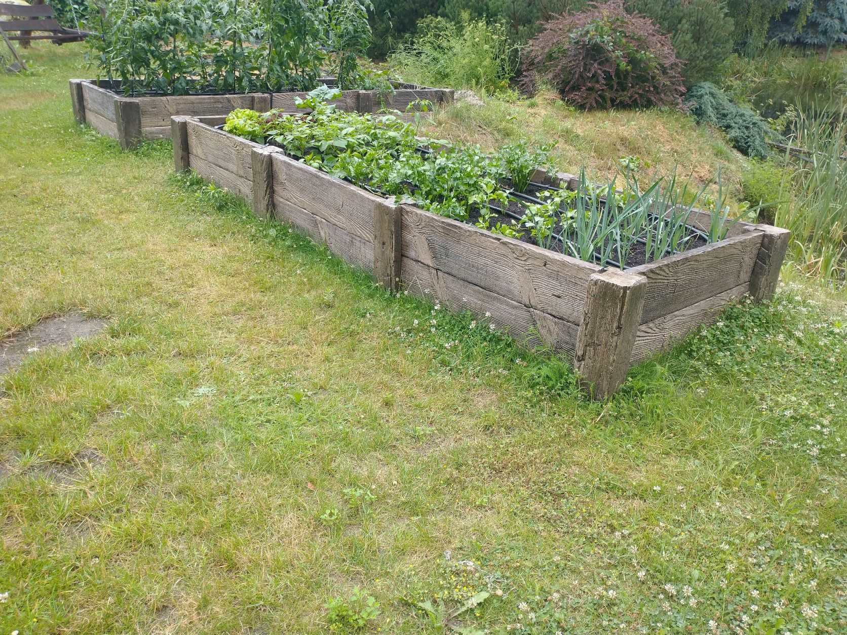 Donica betonowa warzywnik 125x65 cm drewno betonowe skrzynia