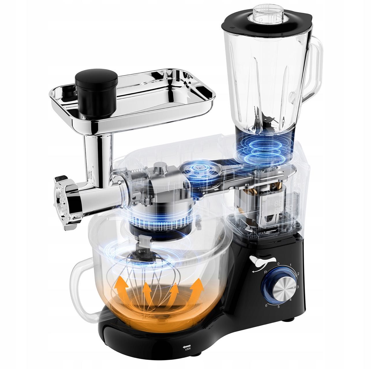 Robot Planetarny Podgrzewana Misa 2000W 6w1 z Blenderem i Akcesoriami