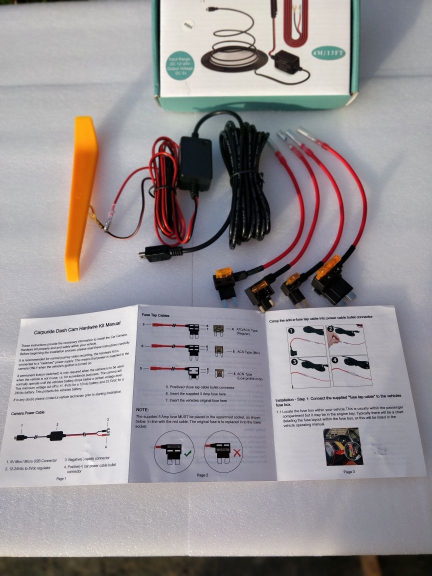 Pack Dash Cam 3 Câmeras + Hardwire Kit – Segurança Completa