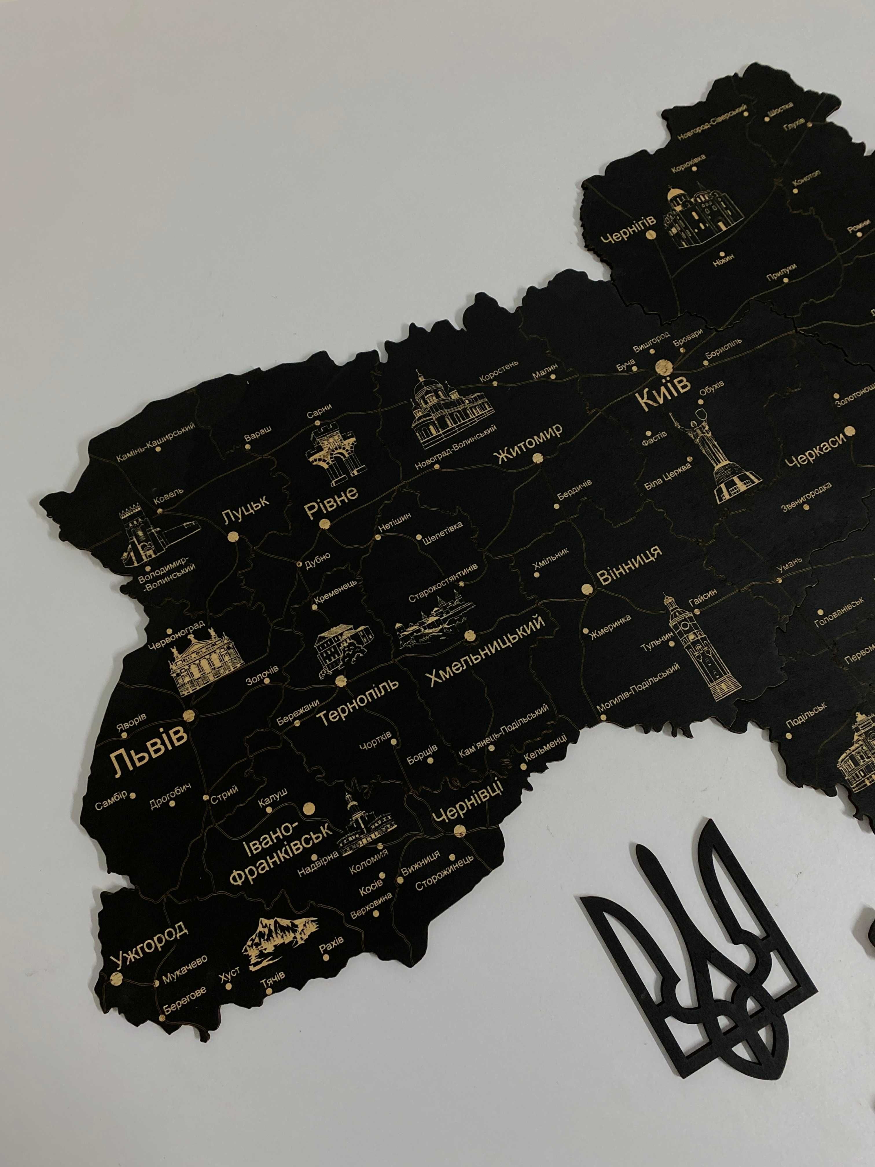 Деревянная карта Украины - Дерев'яна карта України - Чорна