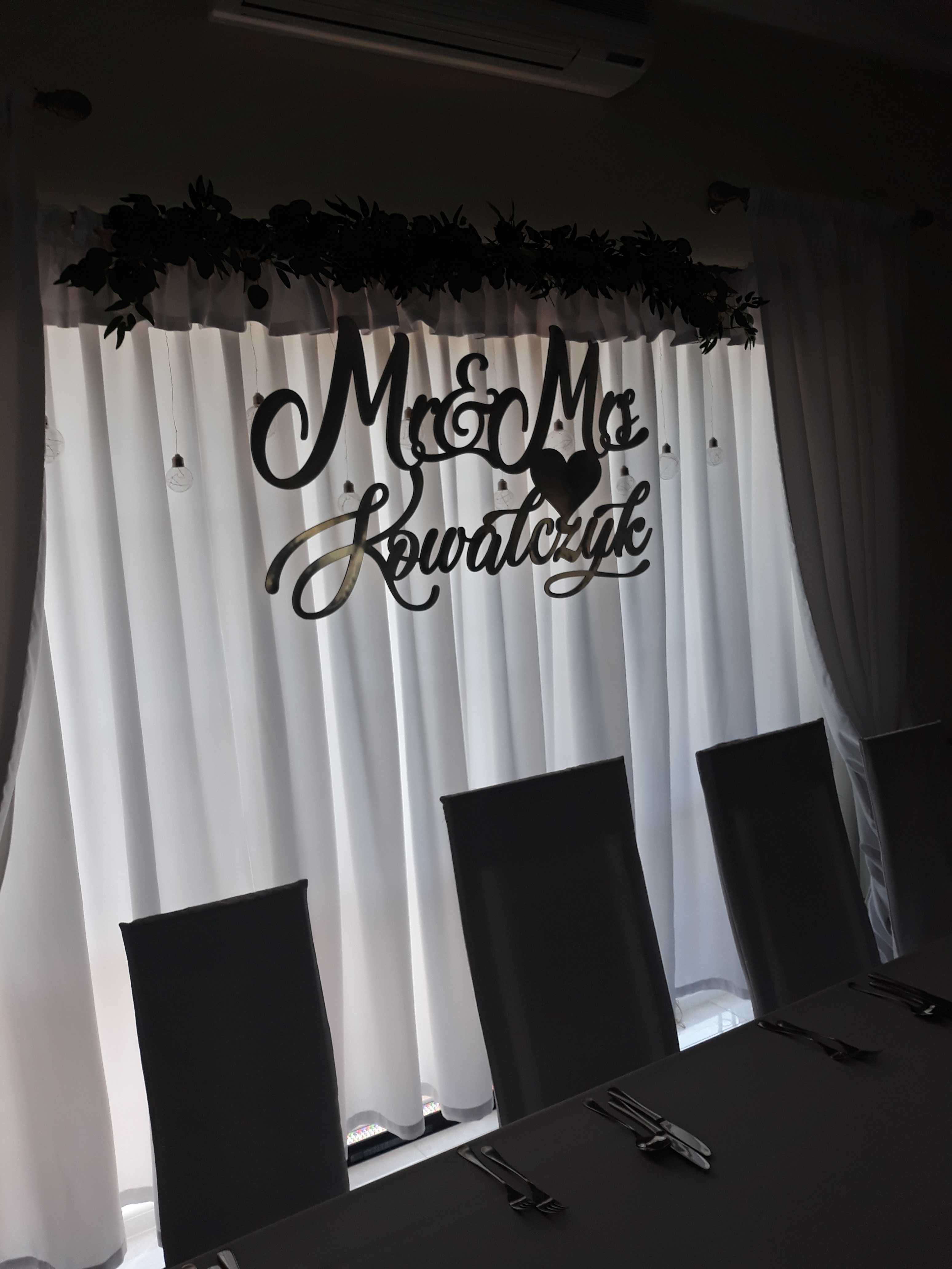 Wyjątkowy lustrzany napis np. ścianka weselna Mr & Mrs Kowalczyk