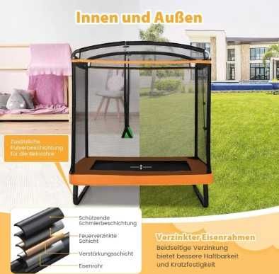 Trampolina dla dzieci 2w1 z huśtawką, prostokątna z siatką zabez.
