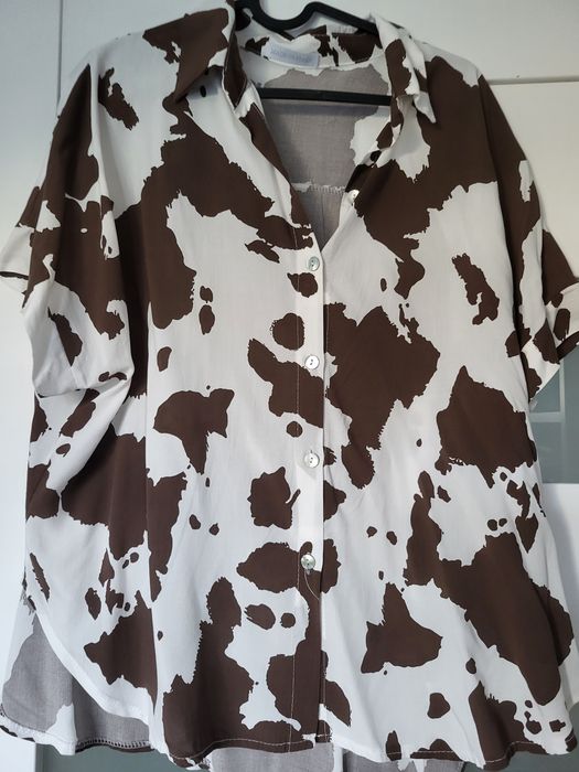 Biała  w ciapy brązowe bluzeczka rozm l włoska