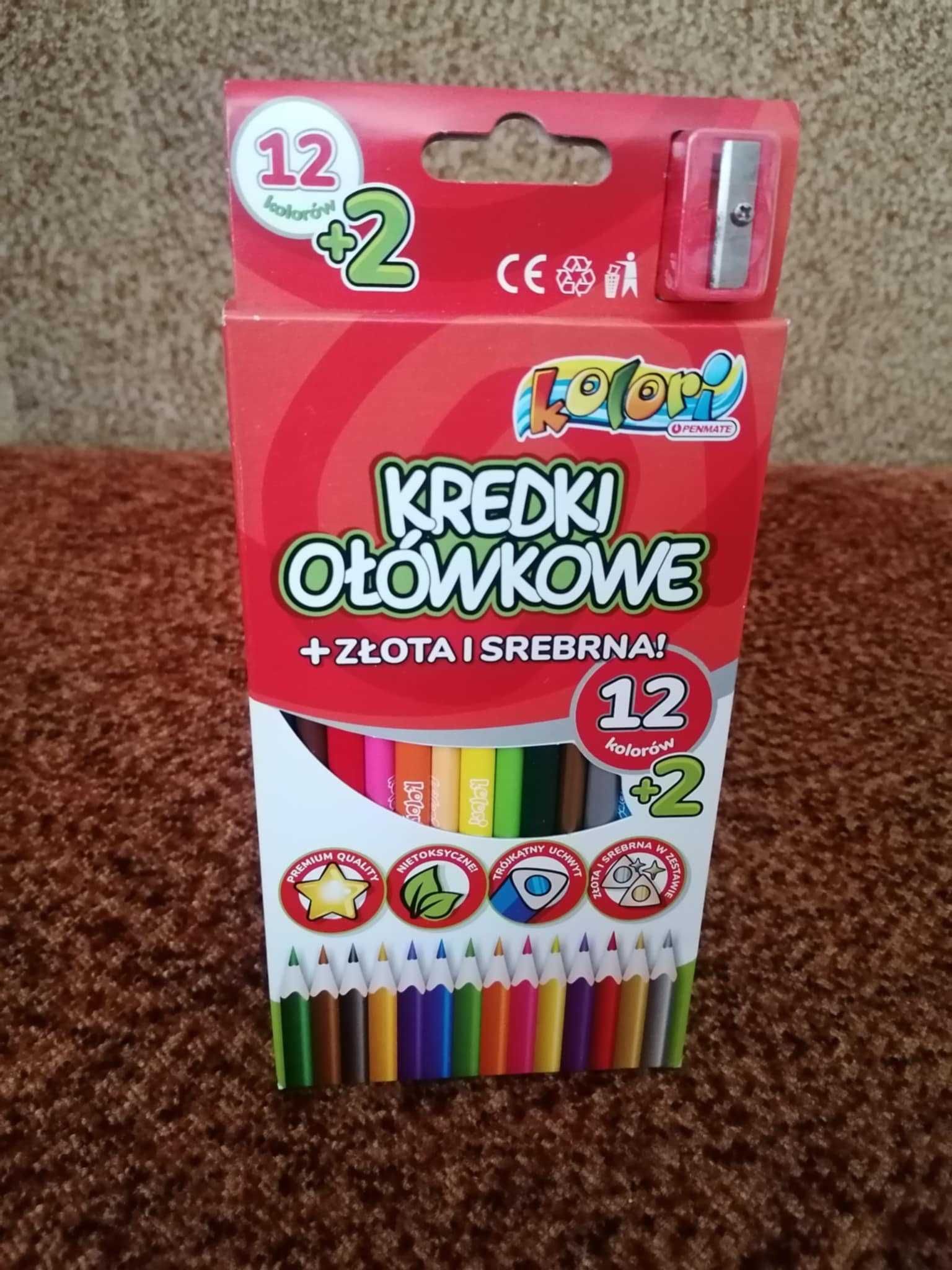 Kredki ołówkowe, Nowe, z temperówką, 12 kolorów