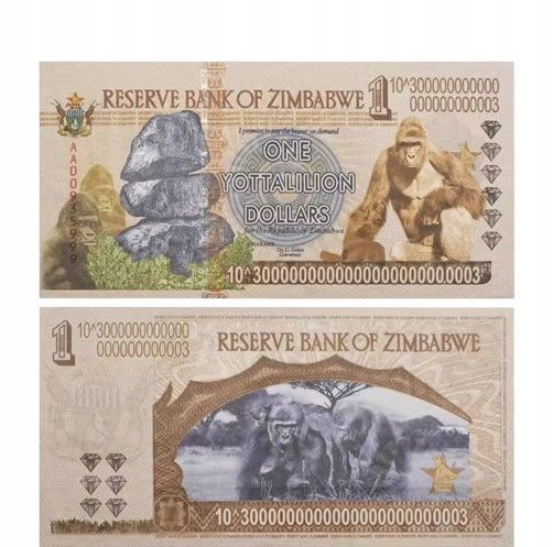 Banknot kolekcjonerski 1 Jeden yottalilion dolarów Zimbabwe UV