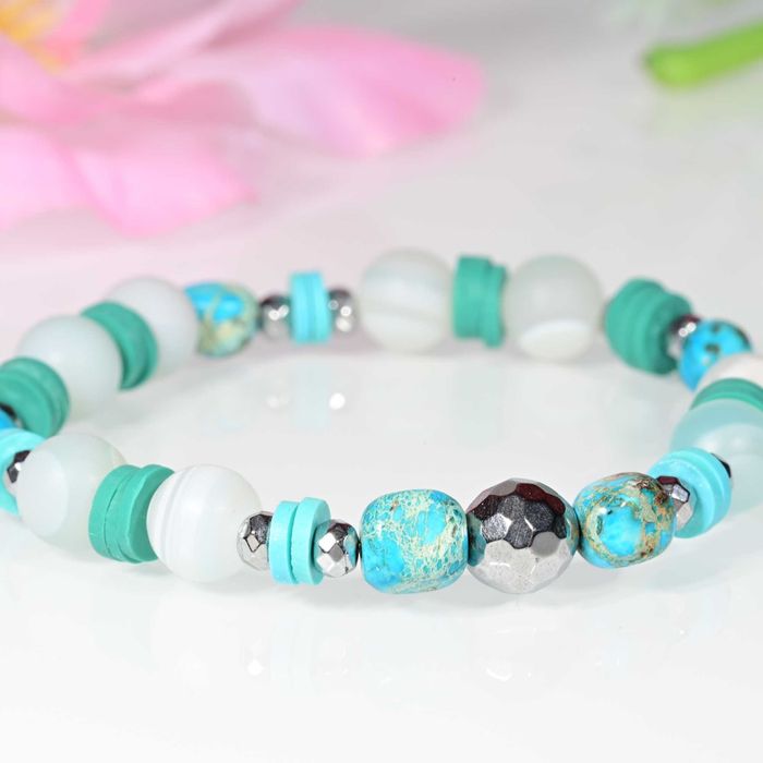 Bransoletka Jaspis Carski, Hematyt, Agat