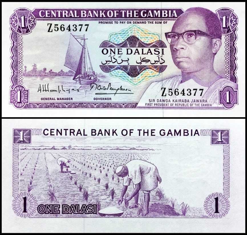 Banknot Gambia 1 Dalasi 1987 UNC prefix Z