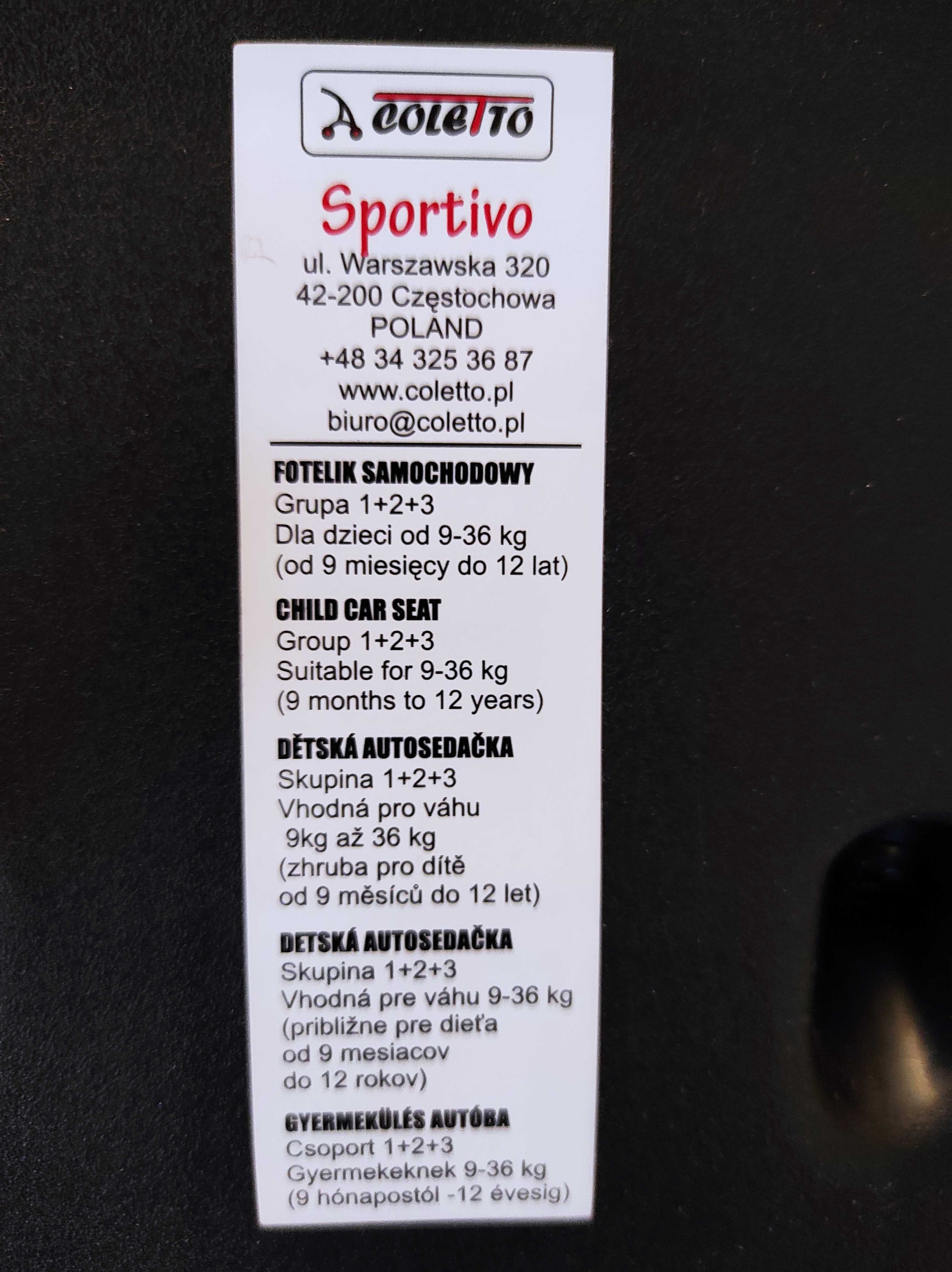 Fotelik samochodowy dla dzieci od 9 miesięcy do 12 lat (9-36 kg)