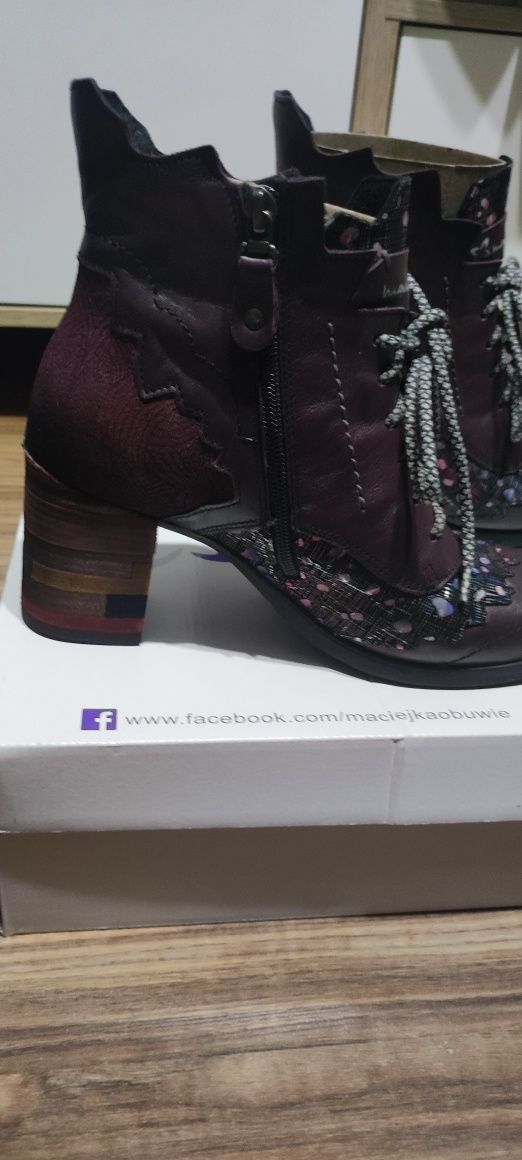 Bordowe buty skórzane "maciejka" rozmiar 38