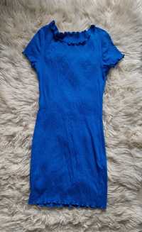 Niebieska sukienka dopasowana prążkowana S 36