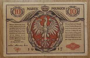 Banknot 10 marek polskich wyemitowany w 1916 roku. Generał.