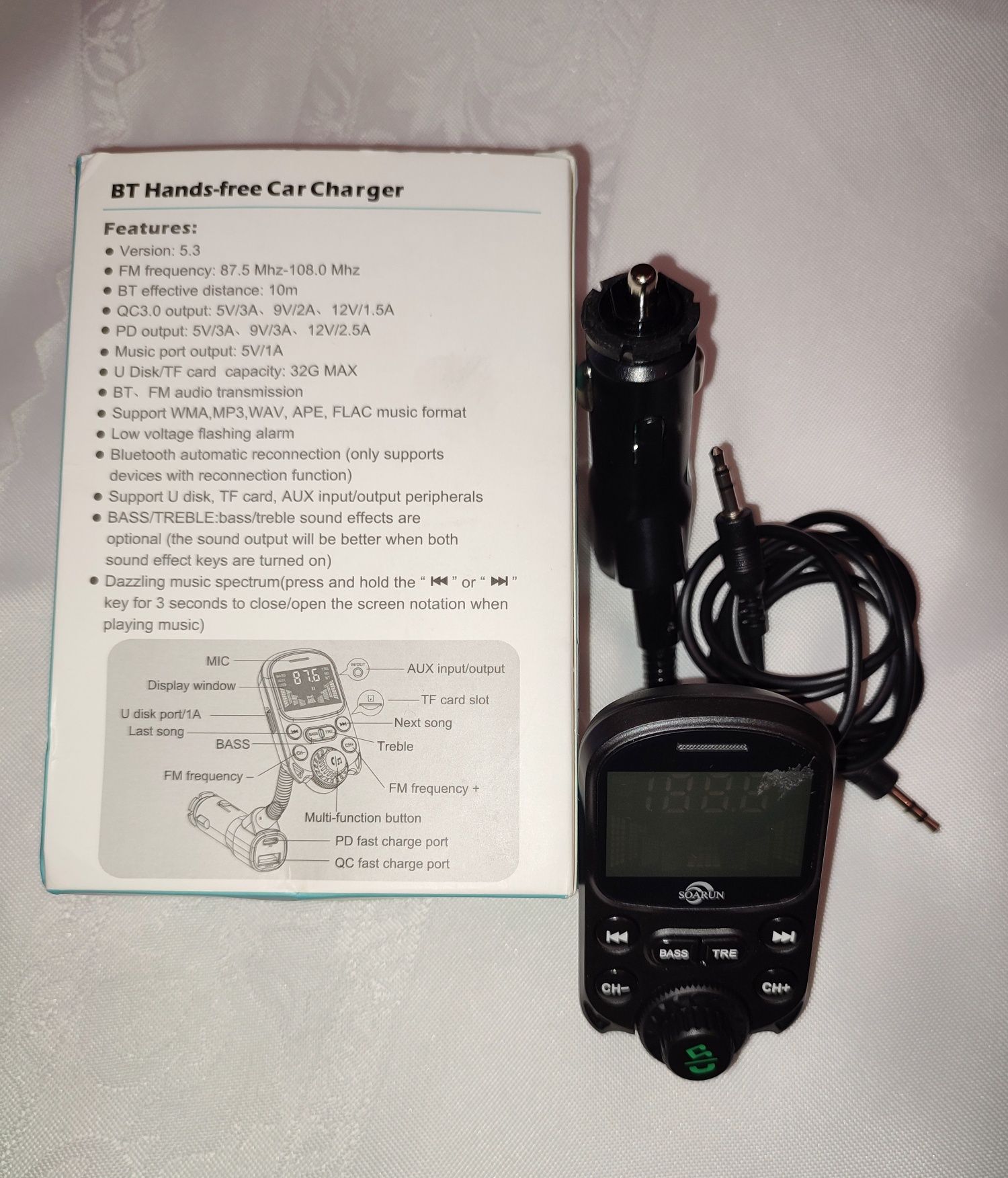 Zestaw głośnomówiący Bluetooth, MP3...
