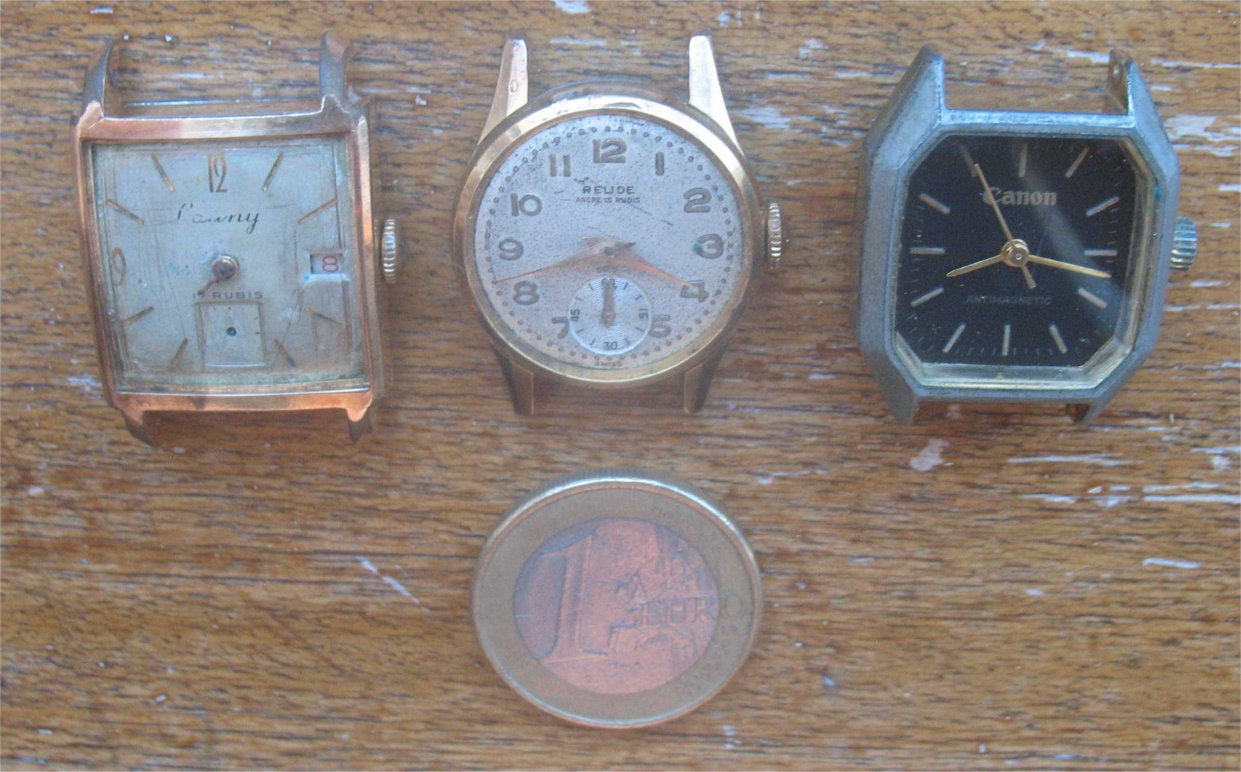 3 Relógios de Corda (Cauny,Relide,Canon) - senhora p/peças ou restauro