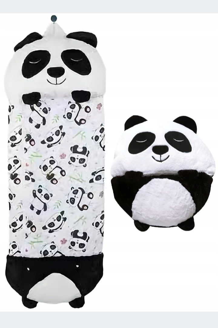 Nowy śpiwór dziecięcy 3w1 poduszka przytulanka panda czarny biały