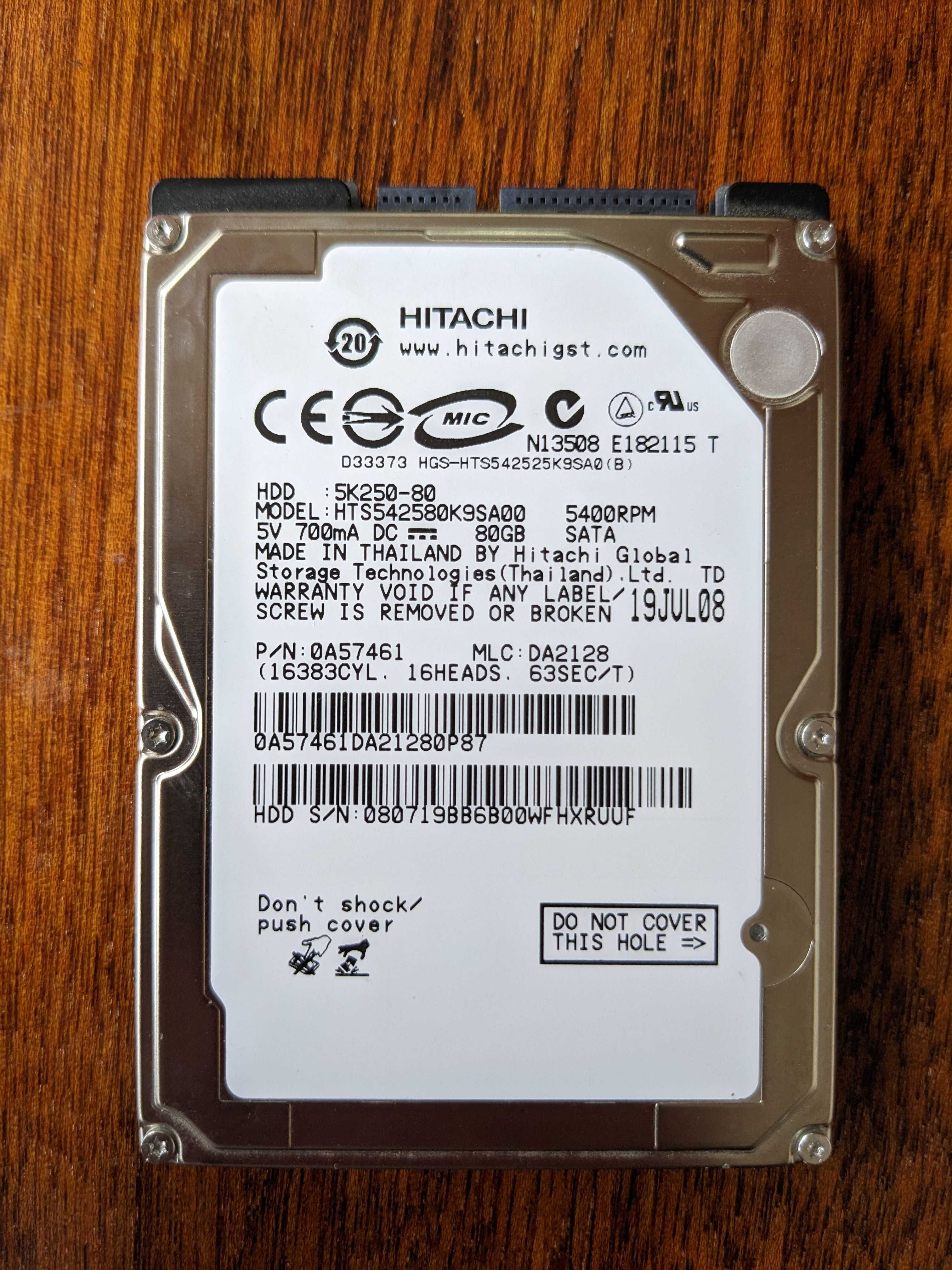 Жесткий диск Hitachi 80GB 5400rpm 8MB HTS542580K9SA00 2.5 SATA