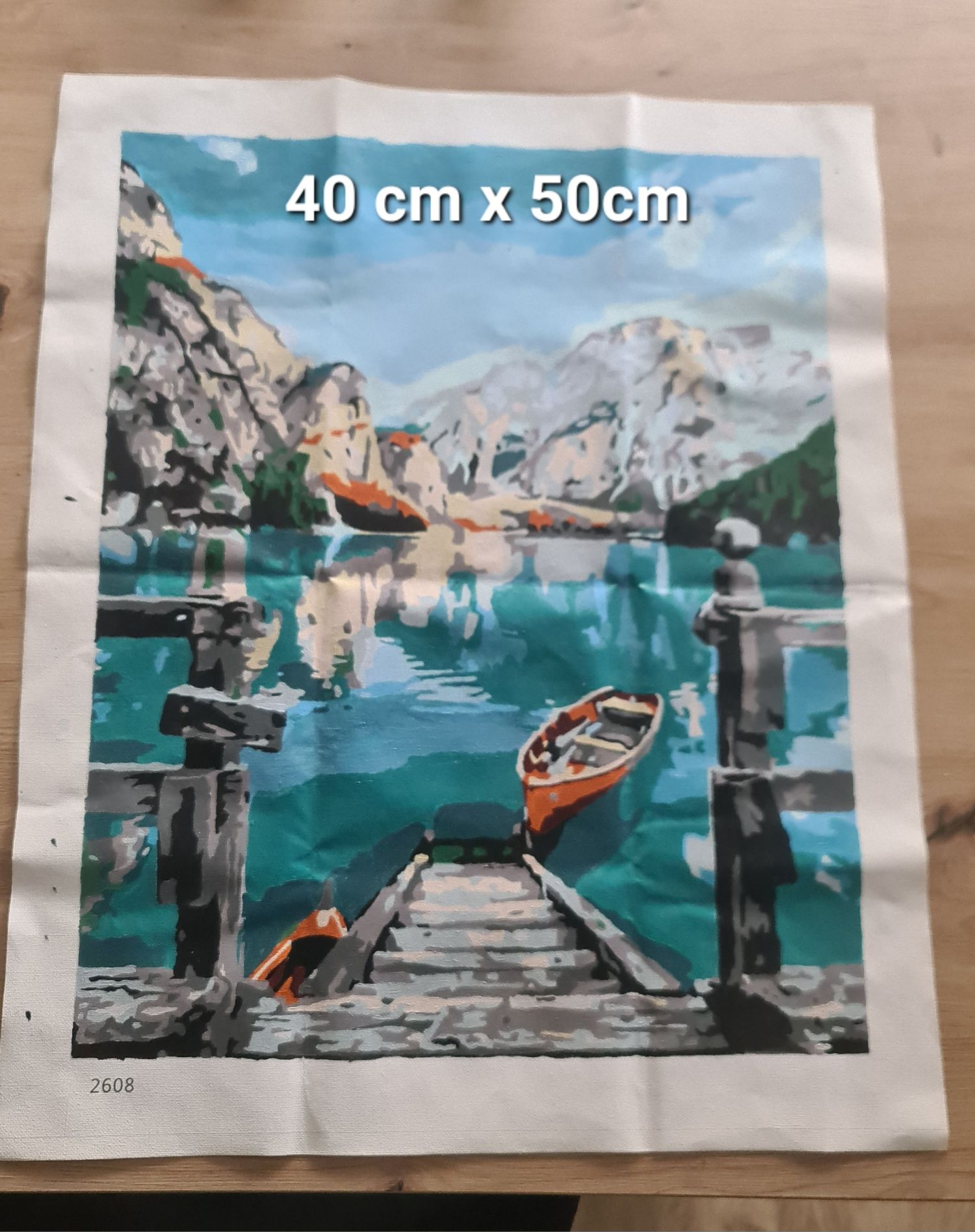 Obraz malowany po numerach góry łódka farby akrylowe ręcznie