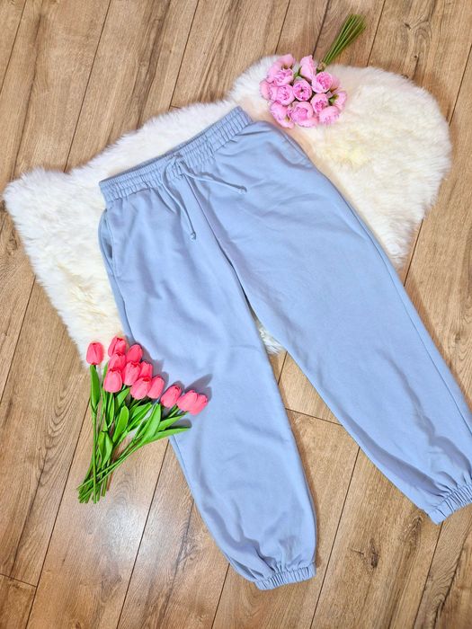spodnie dresowe Zara M 38 niebieskie oversize damskie męskie unisex